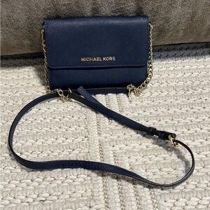 Michael Kors Navy Saffiano Leather Crossbody with Gold Chain